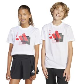 Παιδικό βαμβακερό Μπλουζάκι Adidas Train Tee Λευκό μπροστά μοντέλα