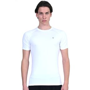 Ανδρική ισοθερμική κοντομάνικη μπλούζα Compression Magnetic North σε λευκό χρώμα, μπροστινή πλήρης όψη.