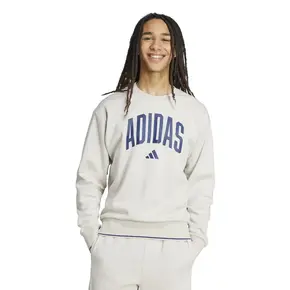 Ανδρική φούτερ Adidas Collegiate-Inspired Style σε λευκό με μπλε λογότυπο, μπροστινή όψη.