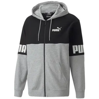 Ανδρική Ζακέτα Με Κουκούλα Puma Power Full-Zip Γκρι / Μαύρο θέαση μπροστά