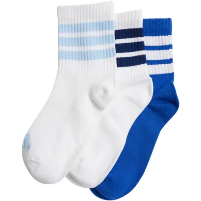 Παιδικές Κάλτσες Adidas Ribbed Socks 3 Ζευγάρια Λευκό Μπλε Ρουά πλάγια όψη