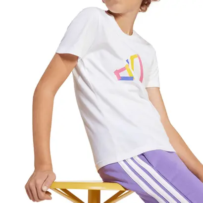 Παιδικό T-Shirt Adidas Junior's Tech Logo Graphic Λευκό λεπτομέρεια πλάι