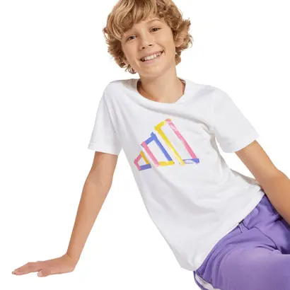 Παιδικό T-Shirt Adidas Junior's Tech Logo Graphic Λευκό λεπτομέρεια μπροστά