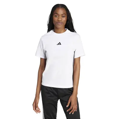 Γυναικεία βαμβακερή μπλούζα 
 Adidas Essentials 3-Stripes λευκή
μπροστά όψη