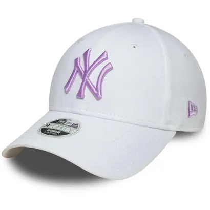 Γυναικείο καπέλο New Era 9Forty λευκό με λιλά λογότυπο Yankees από μπροστά