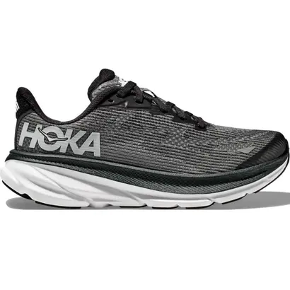 στιλάτα παιδικά παπούτσια για τρέξιμο Hoka Clifton 9 Youth μαύρο λευκό εξωτερική όψη
