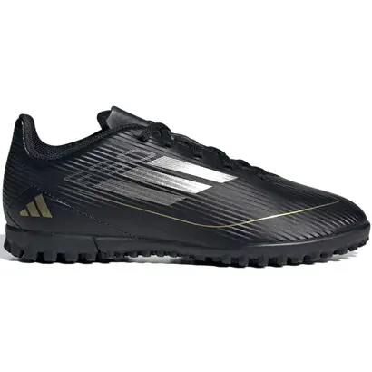Παιδικό ποδοσφαιρικό παπούτσι Adidas F50 Club TF J μαύρο με χρυσές λεπτομέρειες - πλαϊνή όψη