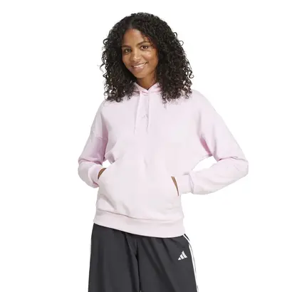 Γυναικείο φούτερ με κουκούλα Adidas Essentials Feelcozy Small Logo σε ροζ χρώμα, μπροστινή όψη.