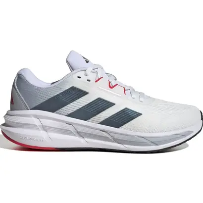 Πλευρική όψη ανδρικών Adidas Questar 3 λευκά με μαύρες τρεις ρίγες και ενίσχυση στη φτέρνα