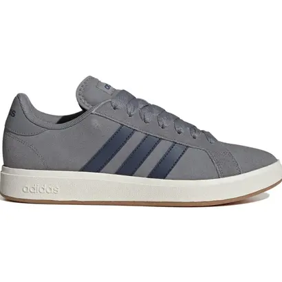 Ανδρικά sneaker Adidas Grand Court Base 00s γκρι με μπλε ρίγες και λευκή σόλα – casual παπούτσια για άνδρες